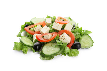 Fresh Greek salad on white background