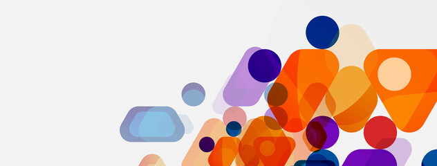 Color bubbles and rounded geometric shapes on white. Vector geometric minimal abstract background for wallpaper, banner, background, landing page