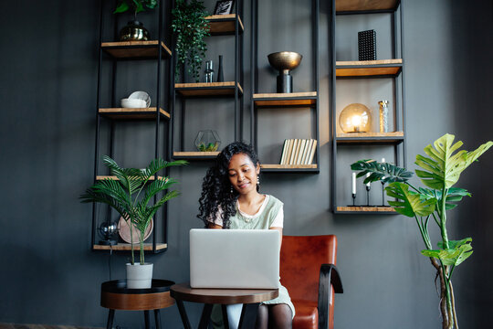 Black woman working at home