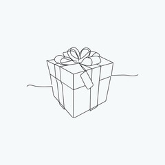 Continuous line drawing gift box with ribbon