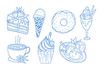 Outline Doodle Snacks Food Illustration Collection, Coloring Book