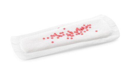 Menstrual pad with confetti on white background