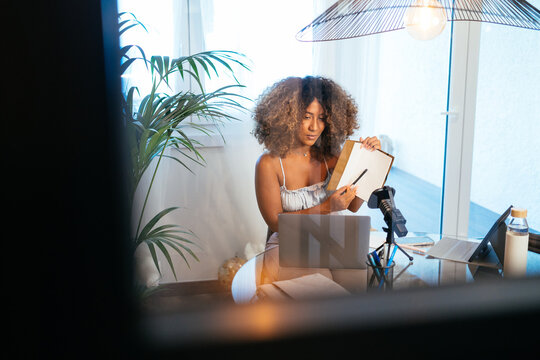 Black woman having video call