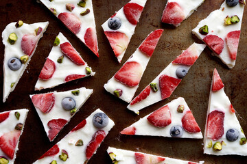 Healthy strawberry yoghurt bark