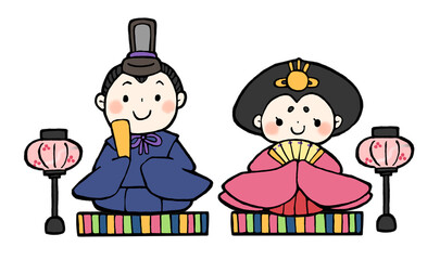手描きのゆるいお雛様とお内裏様のイラスト