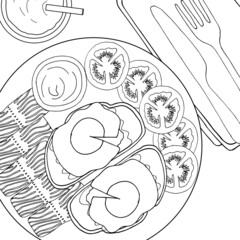 adult, children's coloring book antistress delicious food