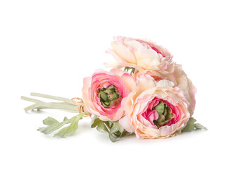 Bouquet of peony flowers on white background
