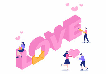 Love Letter Background Flat Illustration for Messages of Fraternity or Friendship in Pink Color Usually Given on Valentine's Day in an Envelope or Greeting Card