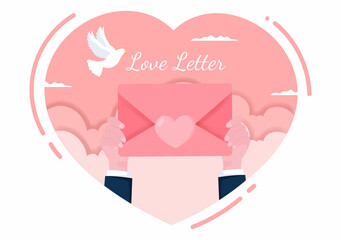 Love Letter Background Flat Illustration for Messages of Fraternity or Friendship in Pink Color Usually Given on Valentine's Day in an Envelope or Greeting Card