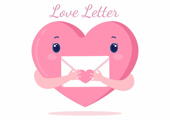 Love Letter Cartoon Background Flat Illustration for Messages of Fraternity or Friendship Usually Given on Valentine's Day in an Envelope or Greeting Card