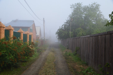 Foggy morning in a Siberian village