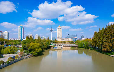 Fototapeta na wymiar Urban environment of TV Tower in Nantong City, Jiangsu Province