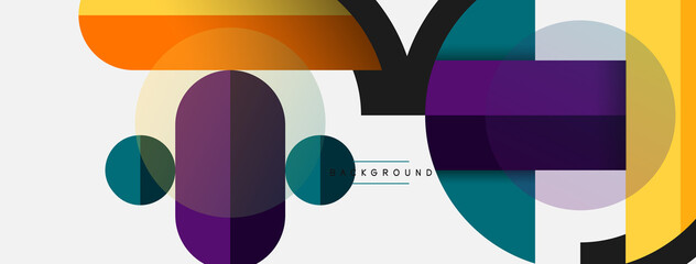 Geometric shapes composition abstract background. Circles lines and rectangles. Vector illustration for wallpaper banner background or landing page