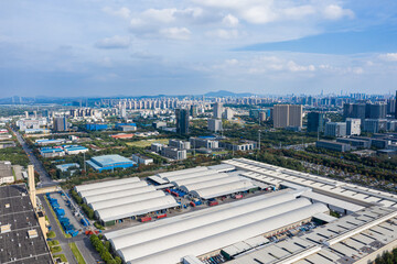 Aerial shot of a modern car factory