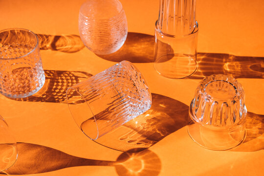Glasses on an orange background