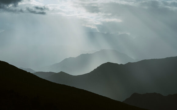 Silhouette of the Pyrenees at sunset 