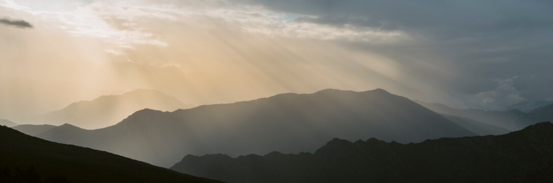 Silhouette of the Pyrenees at sunset 