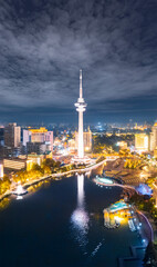 Fototapeta na wymiar Night view of TV Tower in Nantong City, Jiangsu Province