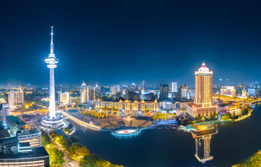 Fototapeta premium Night view of TV Tower in Nantong City, Jiangsu Province