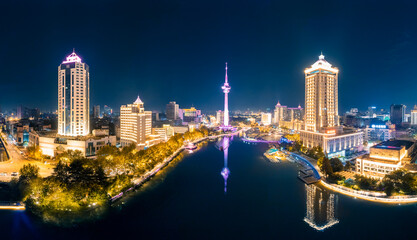 Obraz premium Night view of TV Tower in Nantong City, Jiangsu Province