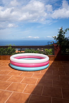 An inflatable pool.