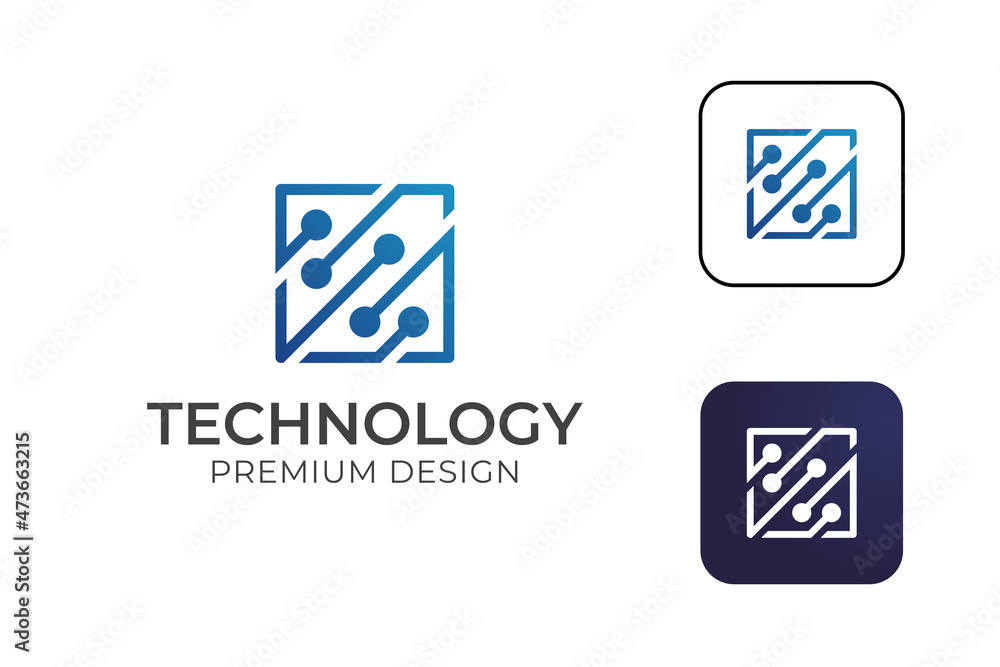 Poster processor chip computer logo for computer components technology abstract linear logo design
