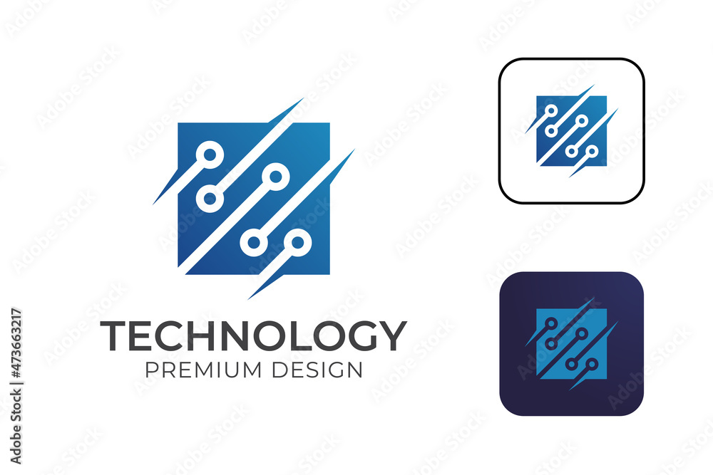 Poster processor chip computer logo for computer components technology abstract gradient logo design