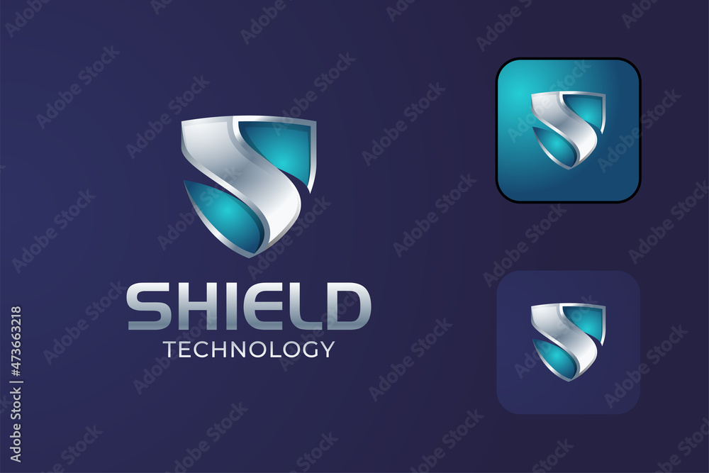 Poster cyber defense shield gradient logo for internet data security system design