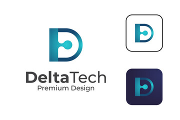 Modern letter D circuit technology logo for identity brand