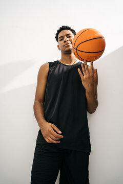 Black basketball player in studio