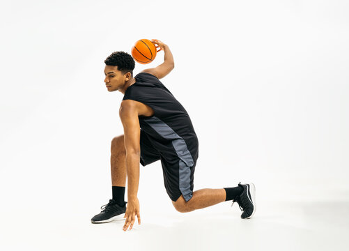 Black basketball player in studio