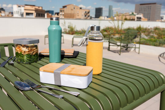 Lunchboxes on the table outdoor