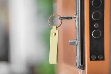 Key inserted in door hole, closeup