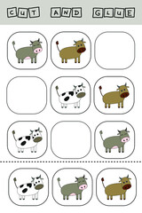 Vector illustration of mead animals lacking the desired element. paper game for the development of preschoolers. Cut out parts of the image and glue on the animal. A fun game for kids and kids
