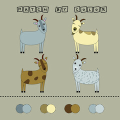 Fototapeta premium Developing activity for children - match the goat by color. Logic game for children. 