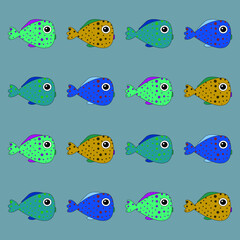Fototapeta premium Vector pattern with cute decorative fish. Funny multicolor background, sea texture