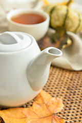 Tea pot on table, closeup