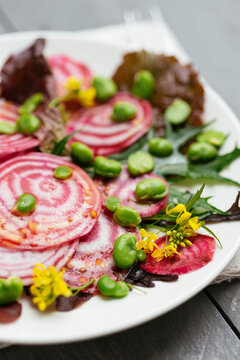 Chioggia Beet and Fava Bean Salad