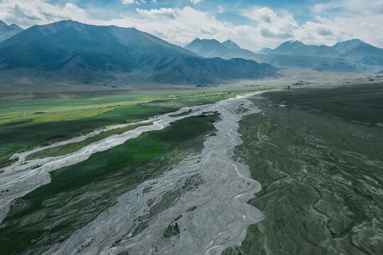 Aerial view of mountains in Kyrgyzstan 