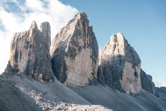 Tre Cime de Lavaredo with clear blue sky