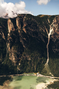 Mountainl lake at the bottom of a mountain 