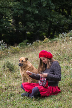 mature woman knits 