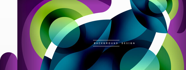 Abstract background with color geometric shapes. Beautiful minimal backdrop with round shapes circles and lines. Geometrical design. Vector illustration
