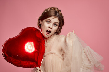 portrait of a woman in a dress balloon Valentine's Day model studio