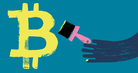 Hand Paints Bitcoin Symbol