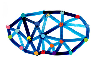 Illustration of Network In Blue Ink with Color Dots