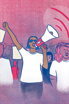 Protesters marching