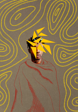 Yellow contour lines man collage