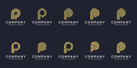 simple logotype icon set, letter p combined element digital or data. logo design template