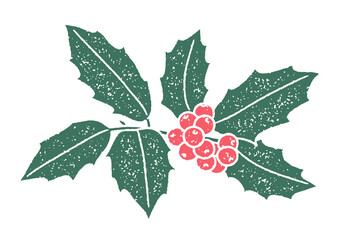 Holly leaves with berries with texture
